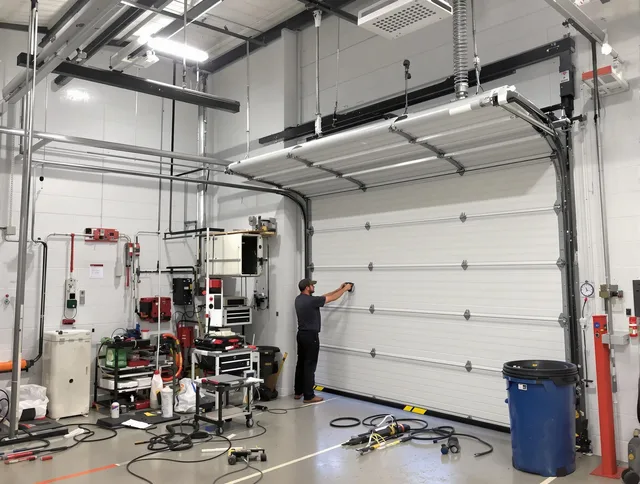 Gardena Garage Door Repair certified technician performing commercial door repair at a Gardena business facility