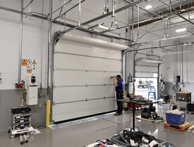 Commercial garage door repair being performed by Gardena Garage Door Repair expert in Gardena