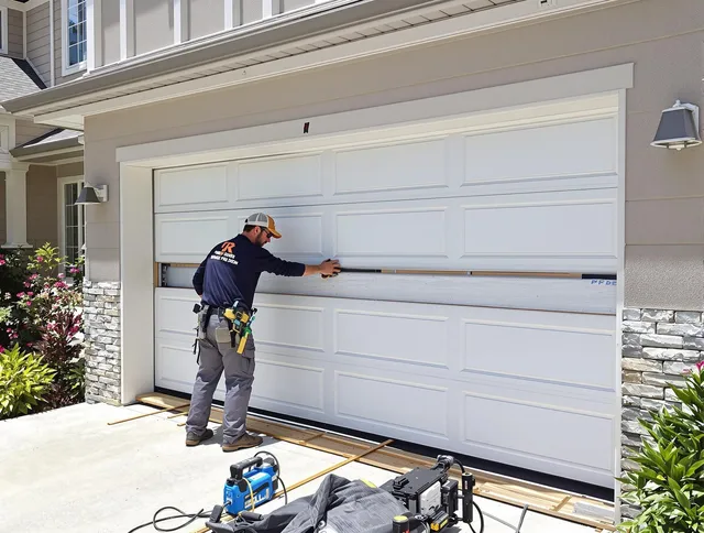 Gardena Garage Door Repair team performing complete garage door replacement at Gardena residence