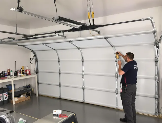 Gardena Garage Door Repair certified technician performing overhead door system repair in Gardena